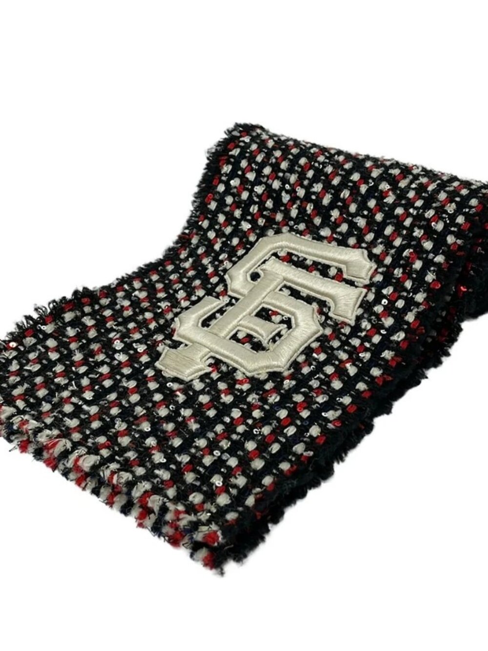GUCCI Black Red Multi Wool Nylon Cotton Polyester Scarf